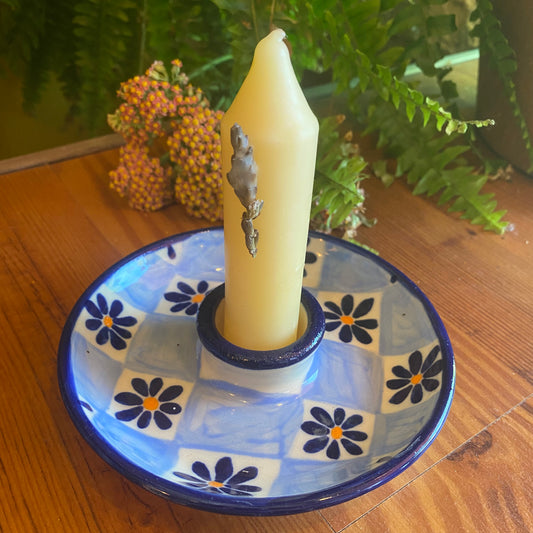 Blue Flower Quilt Candle Holder- Staples Ceramics
