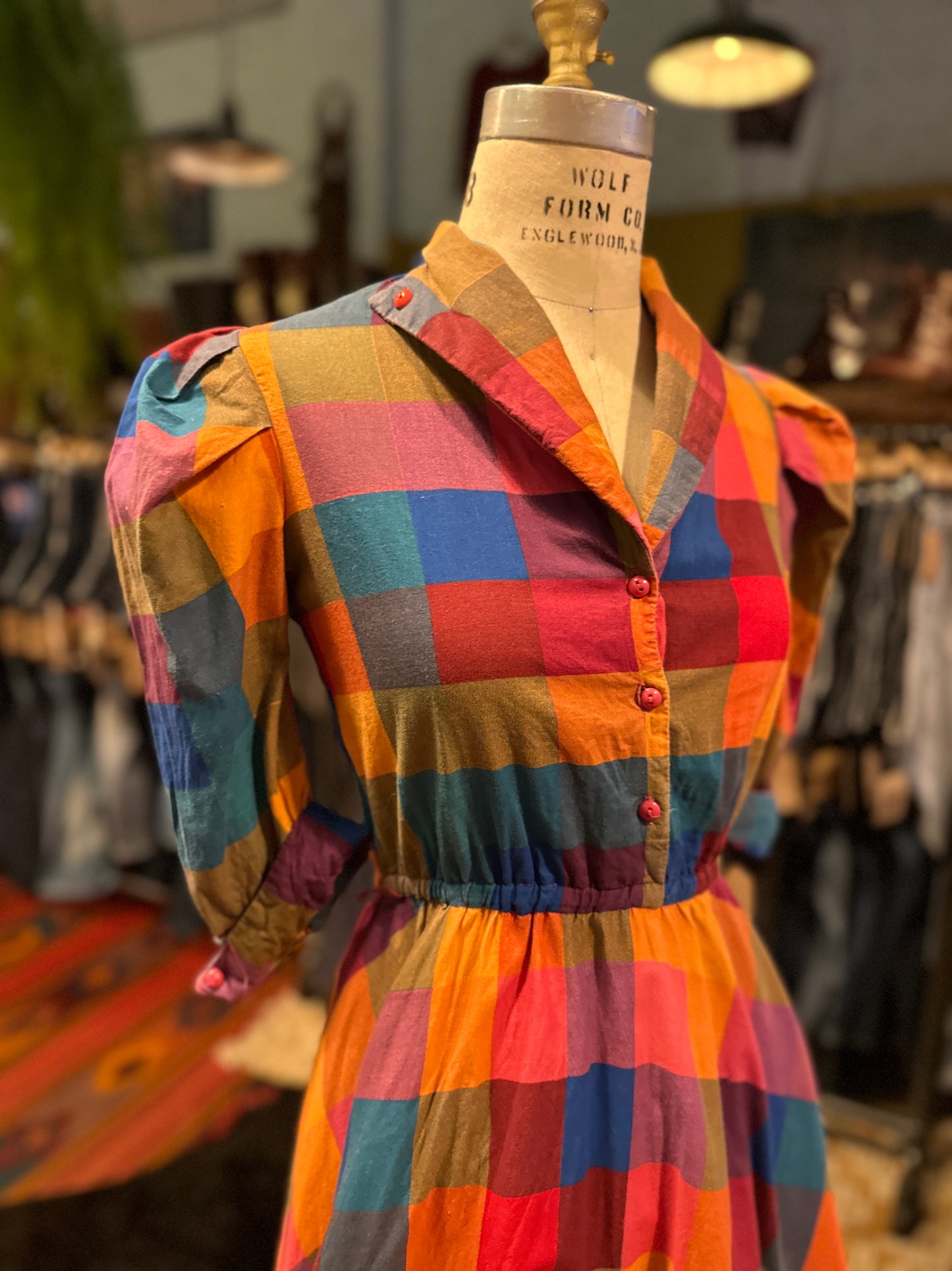 1970s Plaid Colorblock Dress