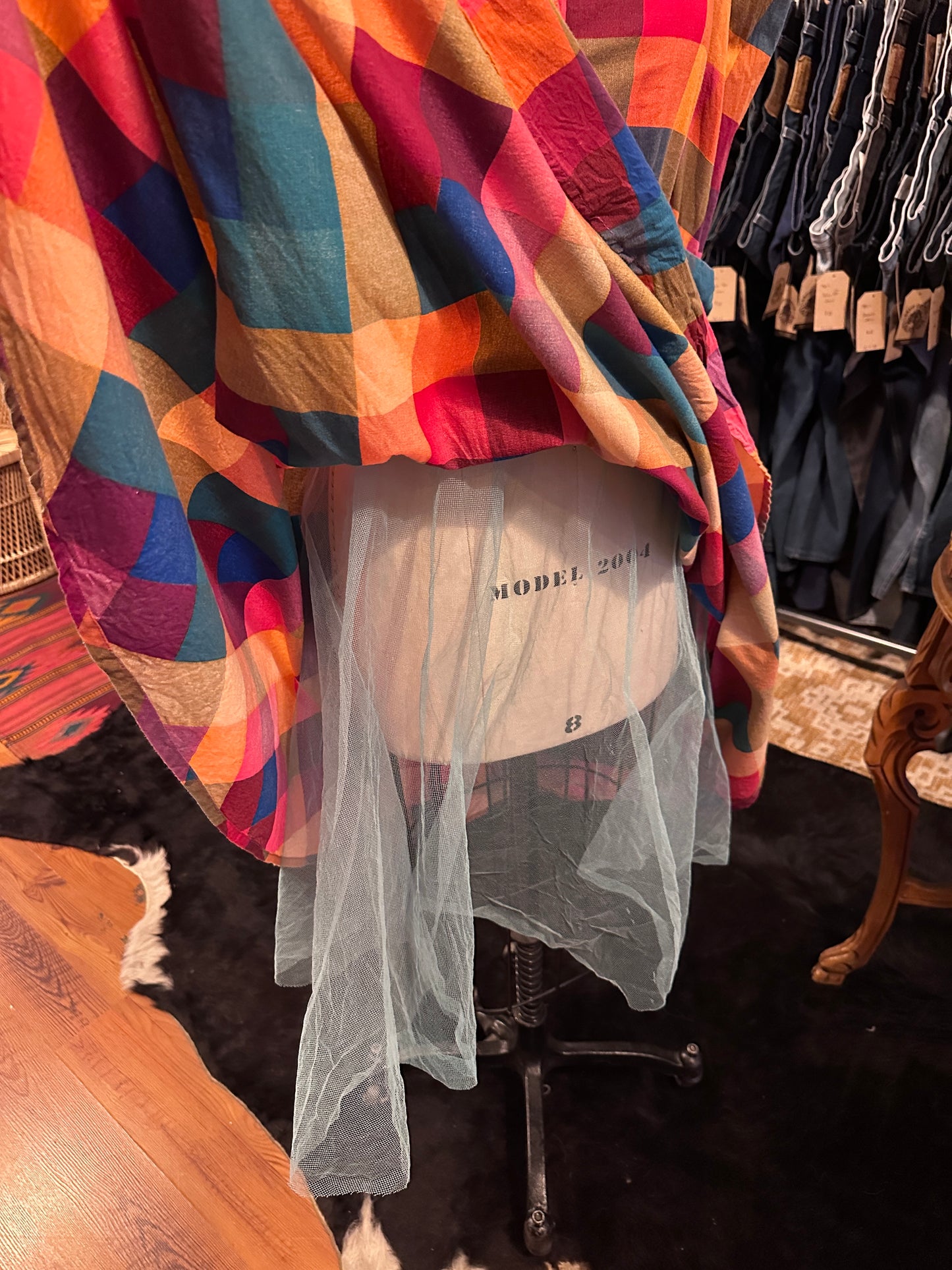 1970s Plaid Colorblock Dress