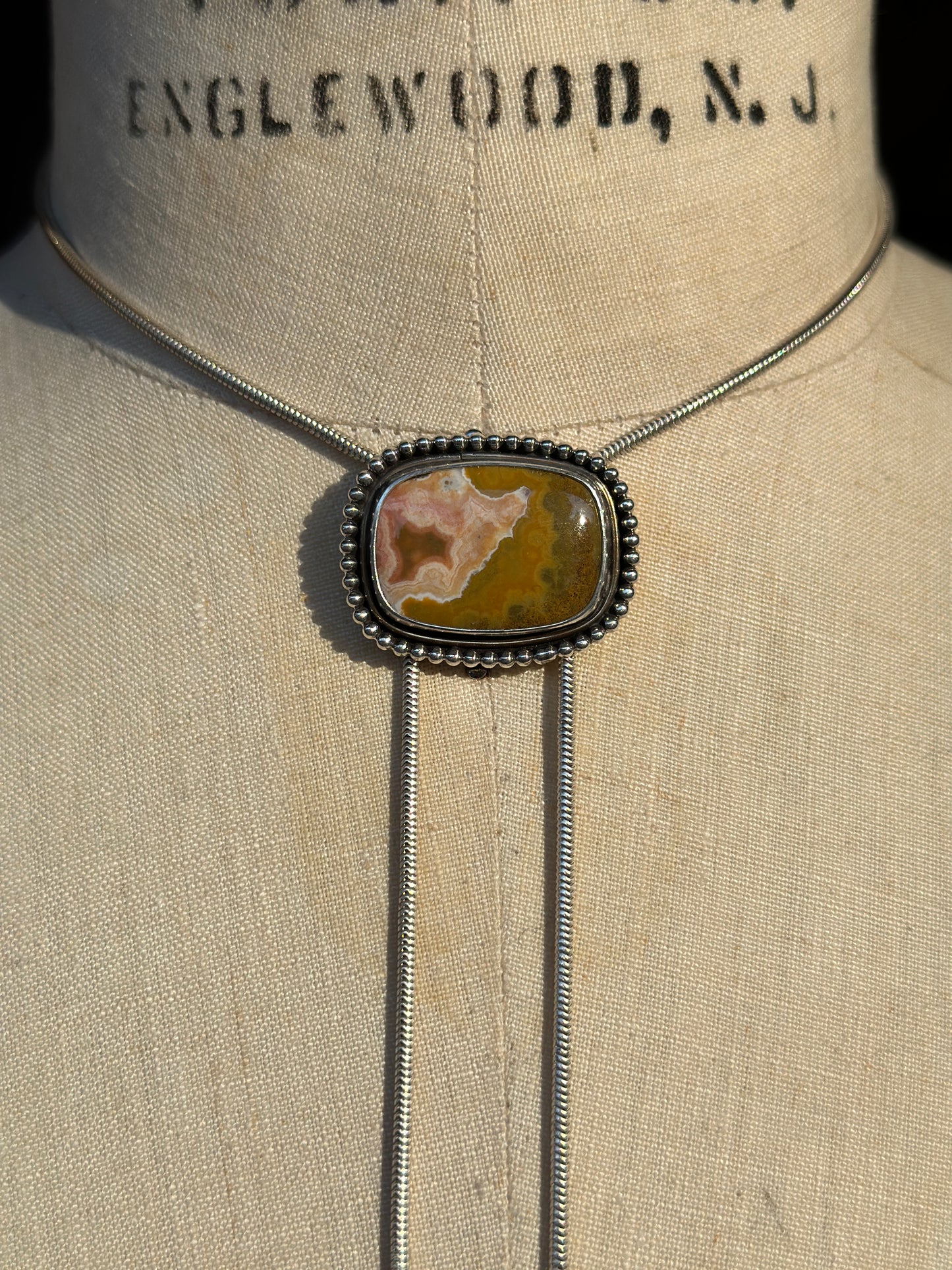 Sterling Silver Bolo Style Necklace with Jasper