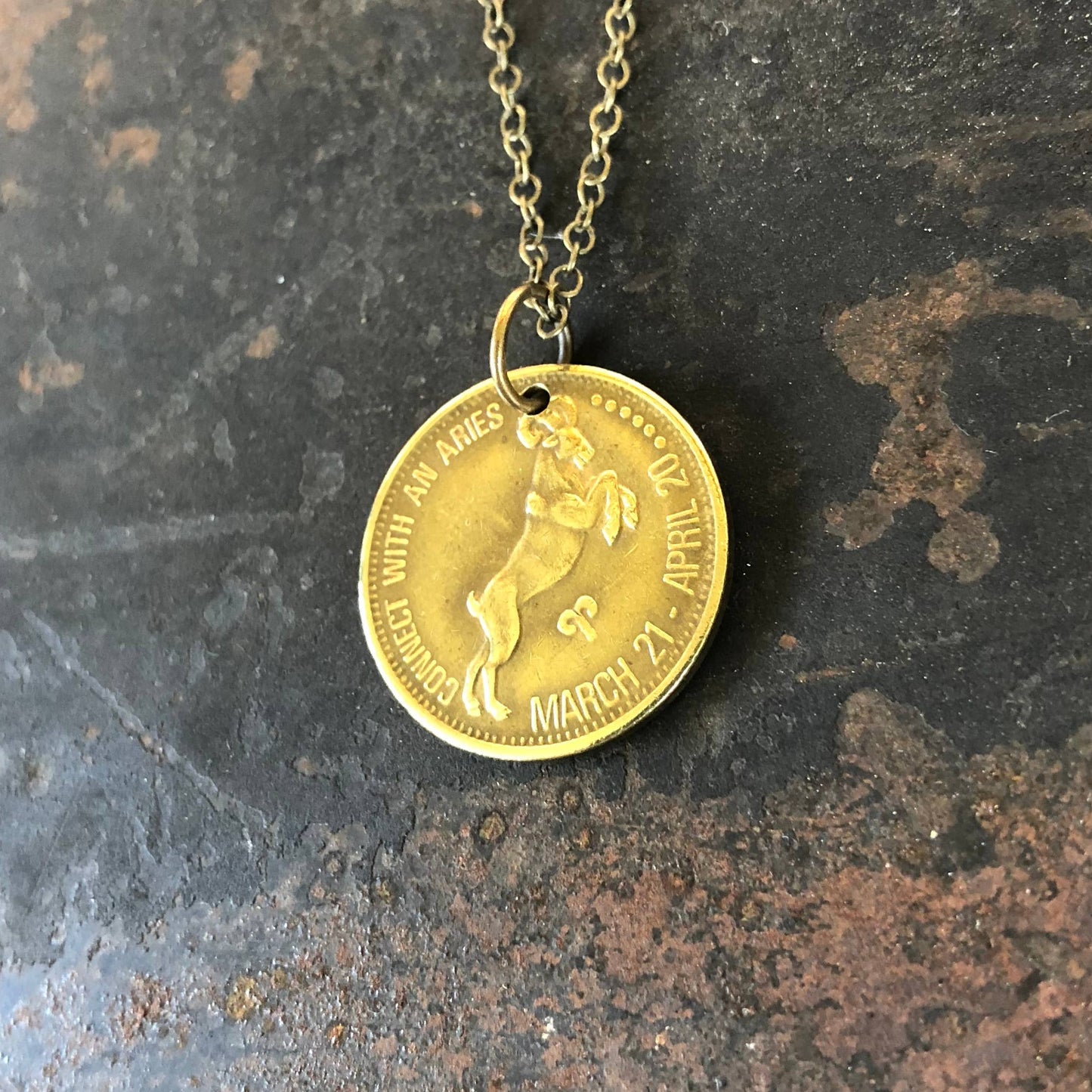 Aries Zodiac Sign Necklace, Astrology Token, Coin Necklace: Aries