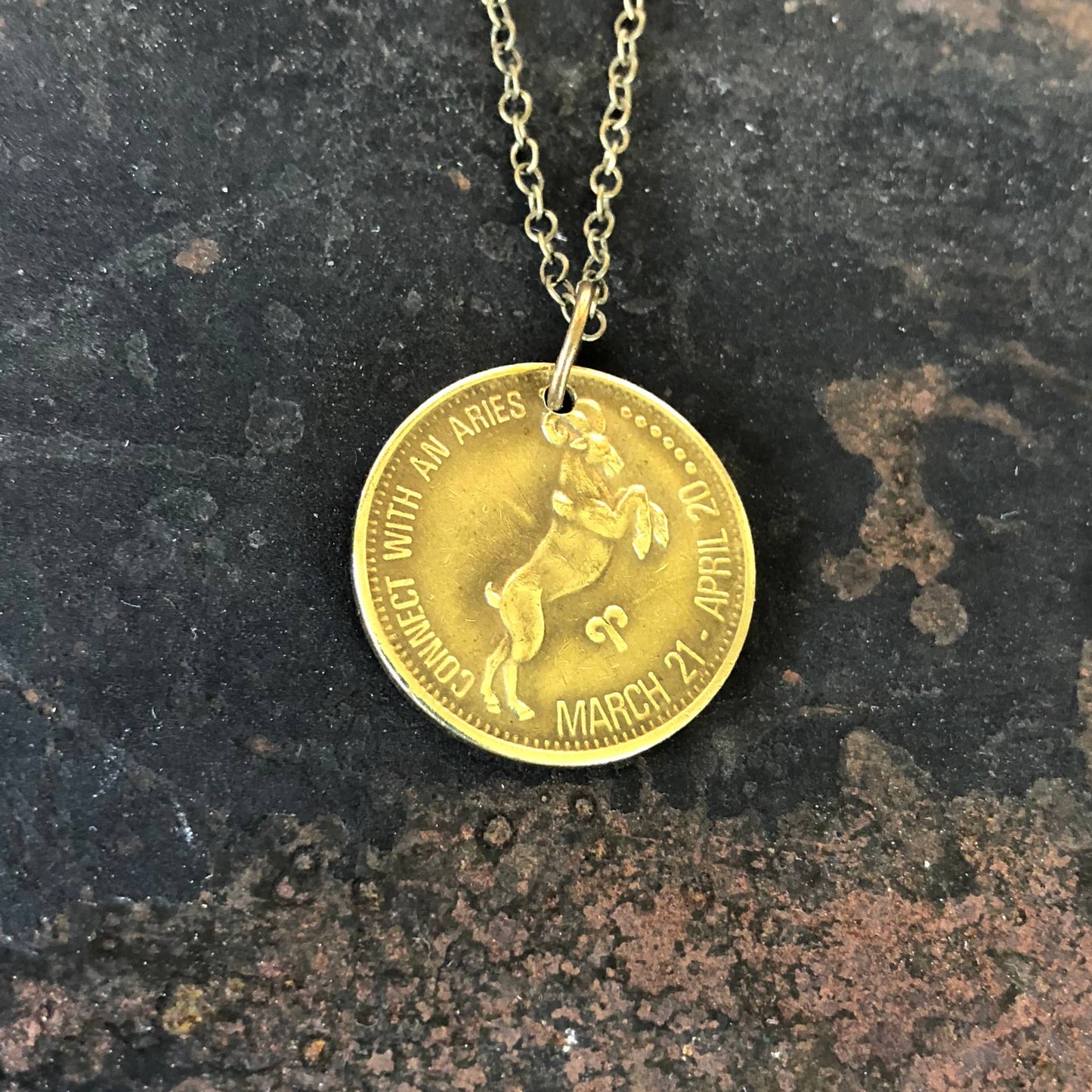 Aries Zodiac Sign Necklace, Astrology Token, Coin Necklace: Aries
