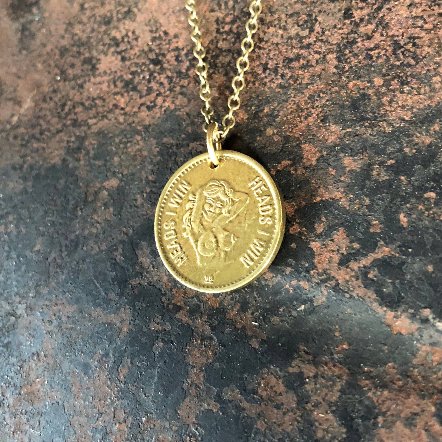Vintage Heads & Tails Peepshow Token Necklace, Coin Necklace: Heads & Tails Token