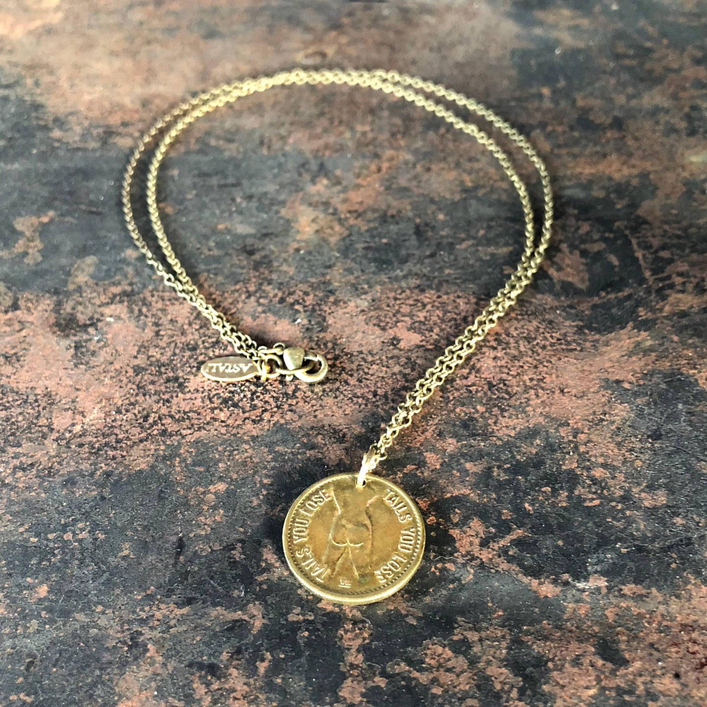 Vintage Heads & Tails Peepshow Token Necklace, Coin Necklace: Heads & Tails Token
