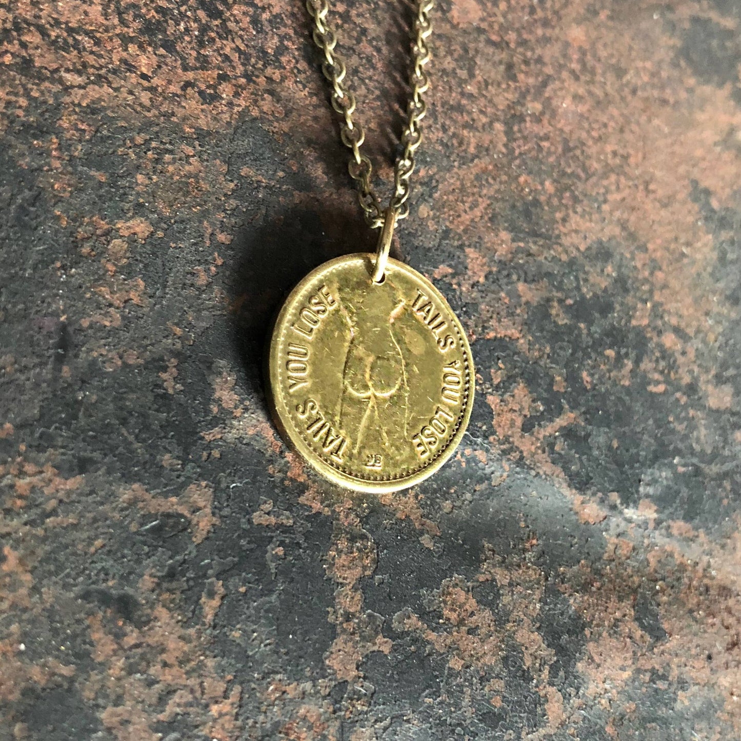 Vintage Heads & Tails Peepshow Token Necklace, Coin Necklace: Heads & Tails Token