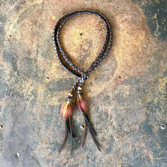 Leather Wrap Accessory - Chocolate Brown & Black, Hatband: Chocolate & Black