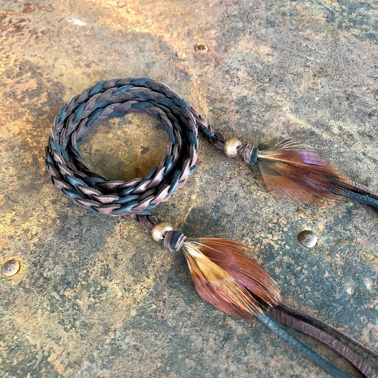 Leather Wrap Accessory - Chocolate Brown & Black, Hatband: Chocolate & Black