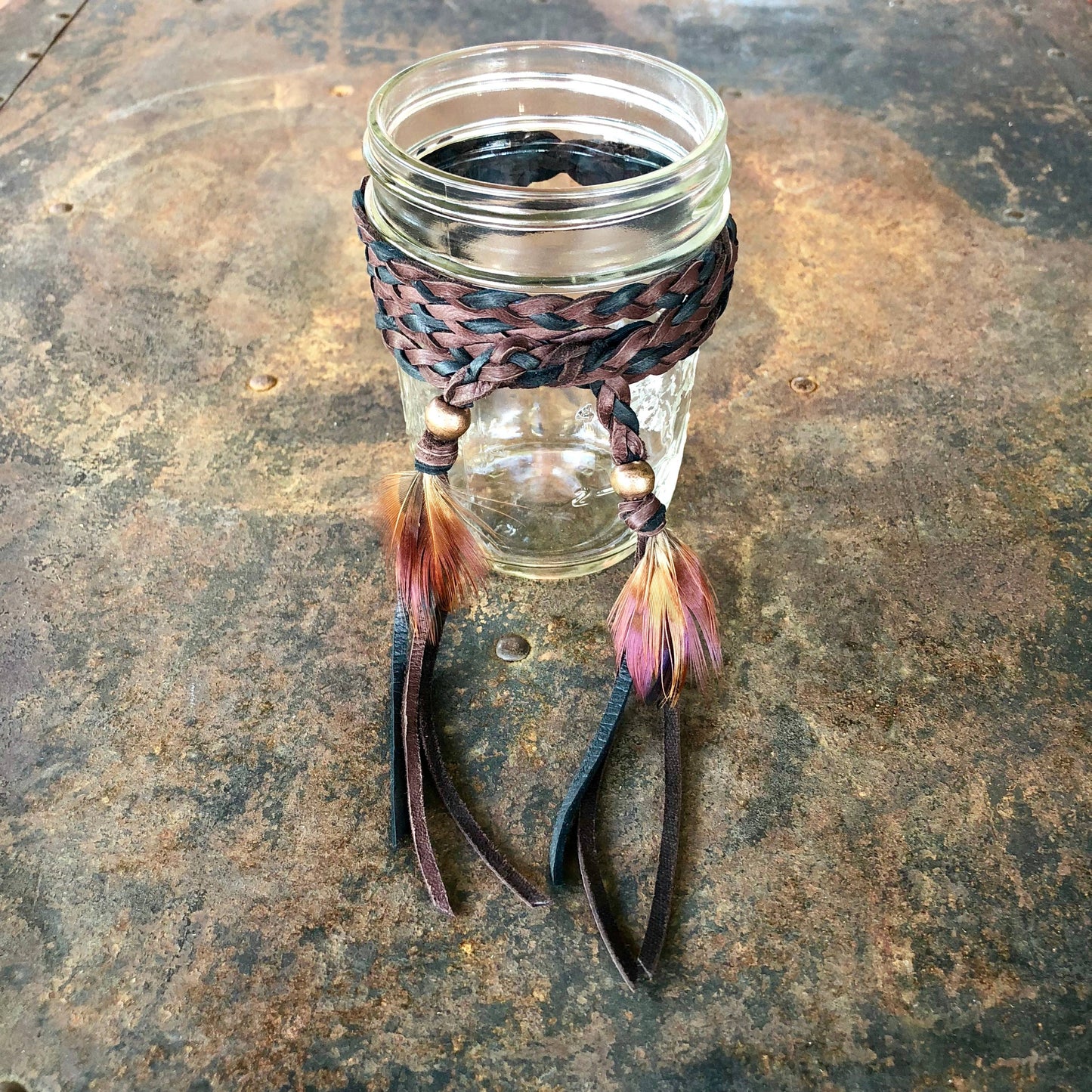 Leather Wrap Accessory - Chocolate Brown & Black, Hatband: Chocolate & Black