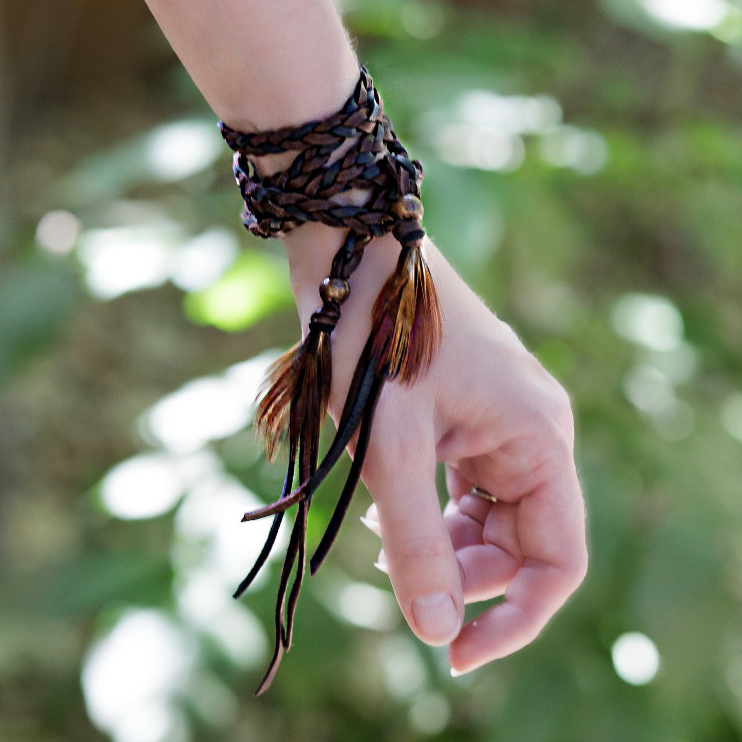 Leather Wrap Accessory - Chocolate Brown & Black, Hatband: Chocolate & Black