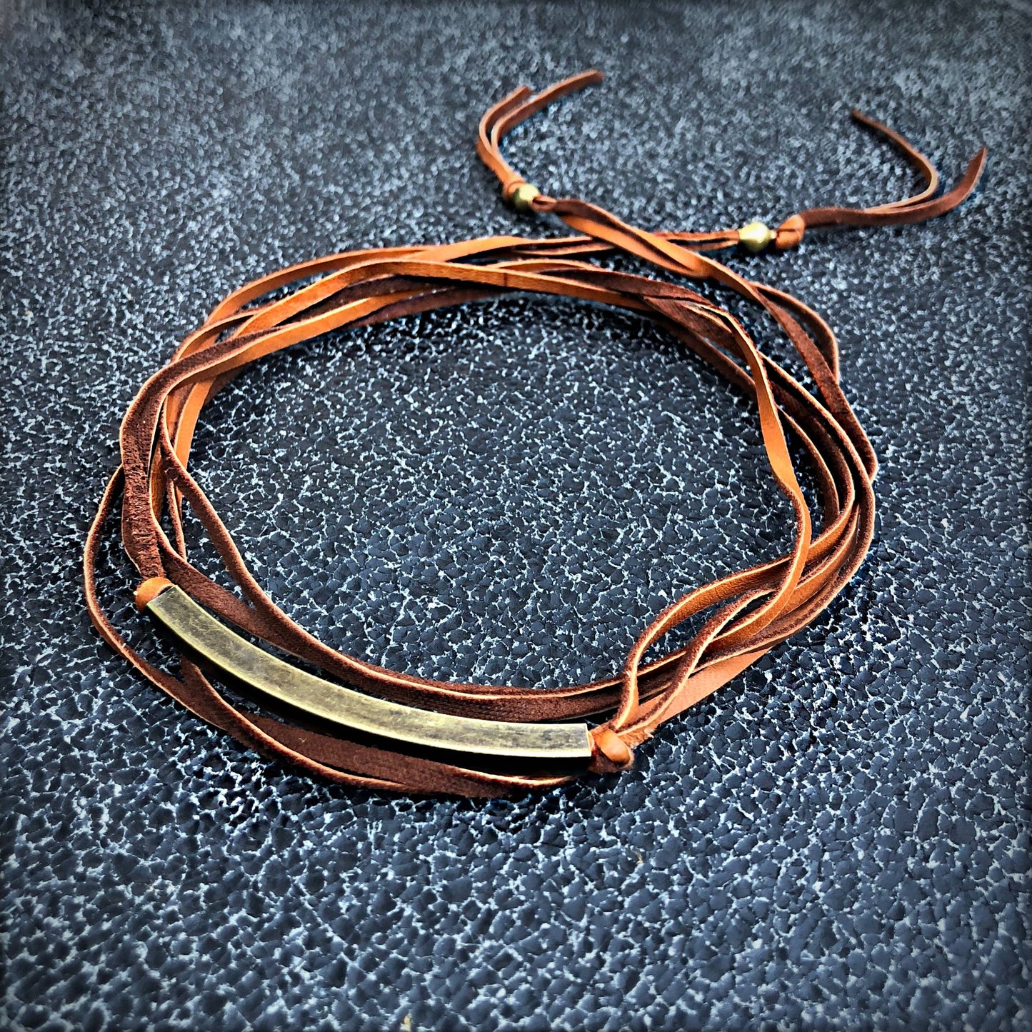 Leather Wrap Choker - Rust & Brass, Western Necklace/Hatband: Rust & Brass