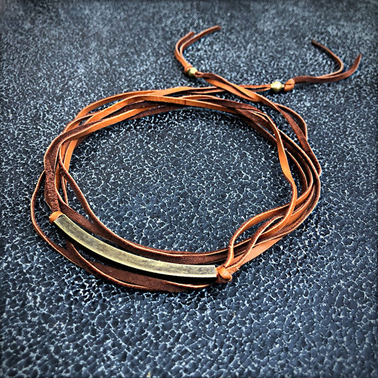 Leather Wrap Choker - Rust & Brass, Western Necklace/Hatband: Rust & Brass