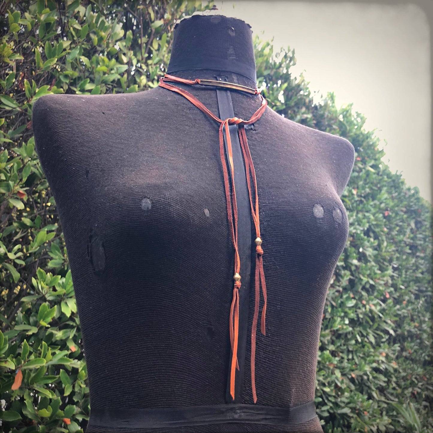 Leather Wrap Choker - Rust & Brass, Western Necklace/Hatband: Rust & Brass