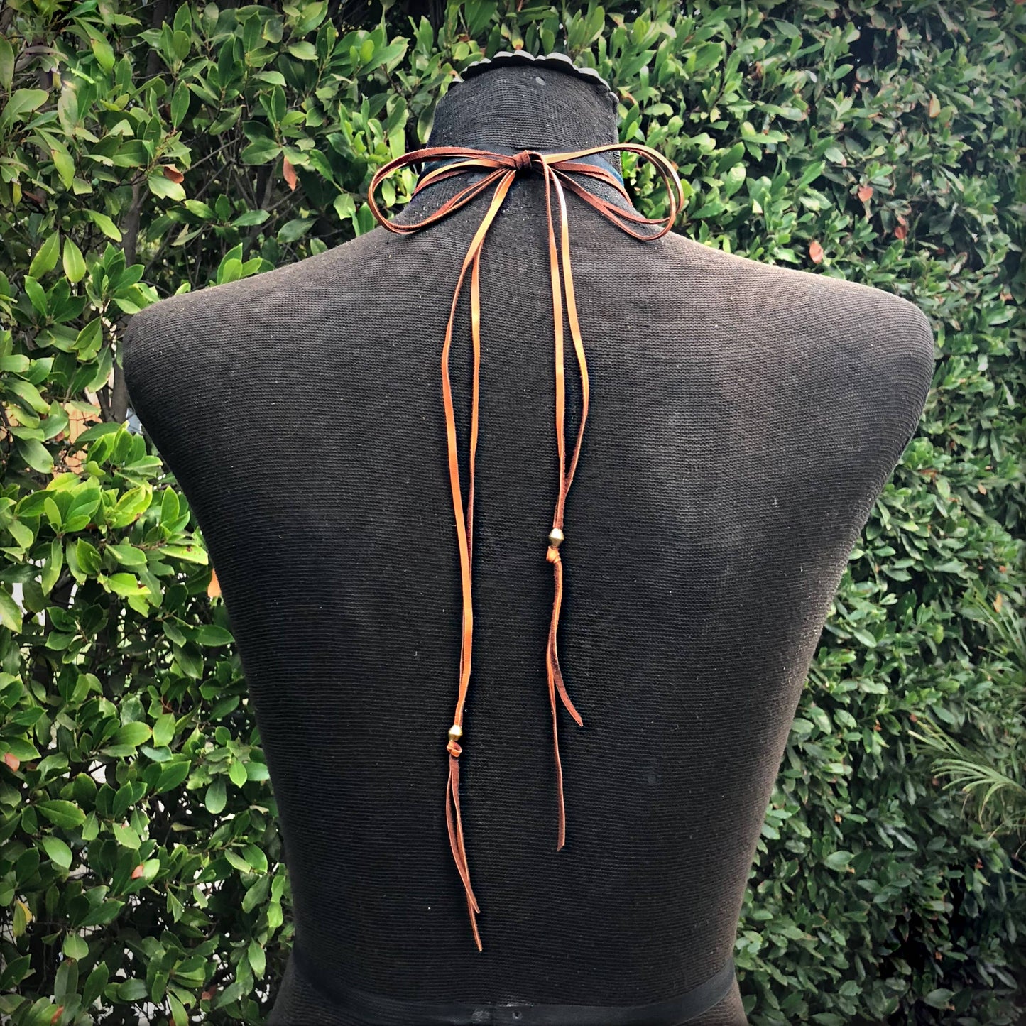 Leather Wrap Choker - Rust & Brass, Western Necklace/Hatband: Rust & Brass