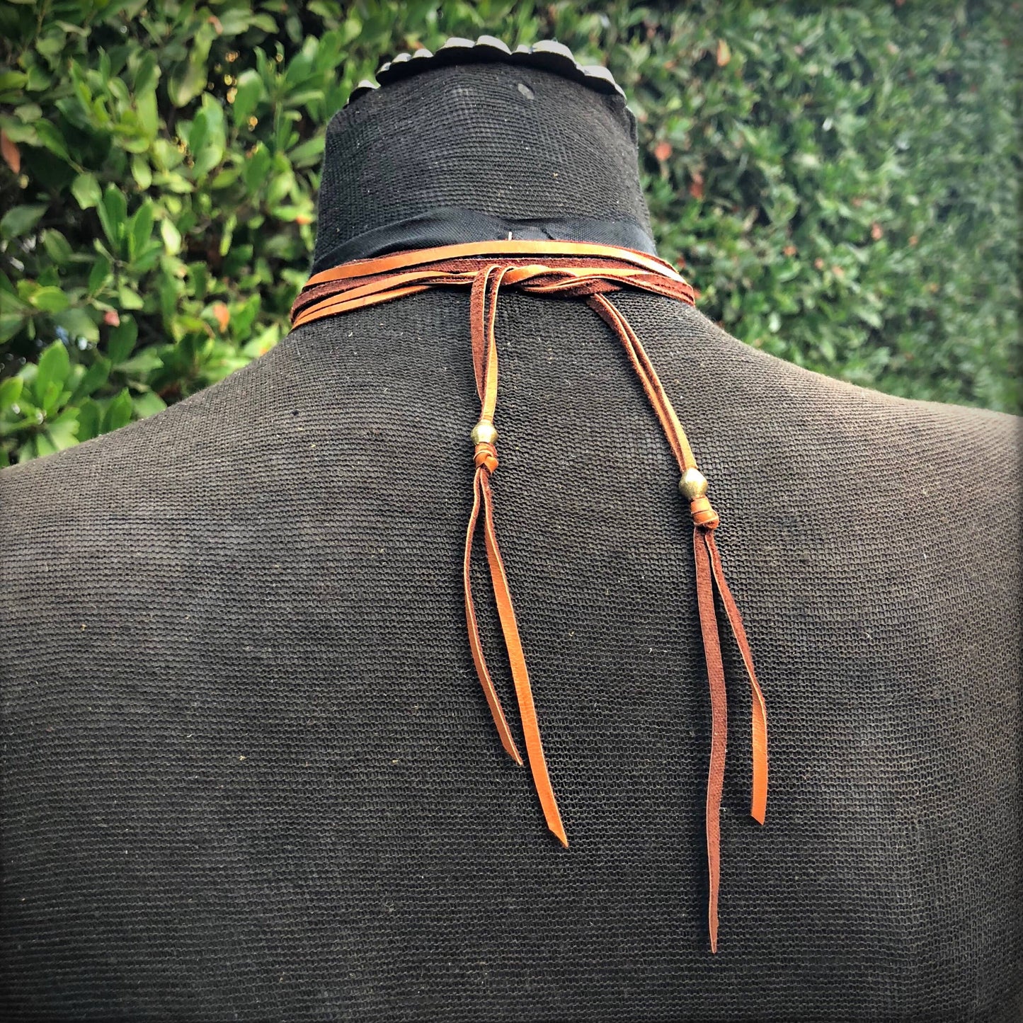 Leather Wrap Choker - Rust & Brass, Western Necklace/Hatband: Rust & Brass