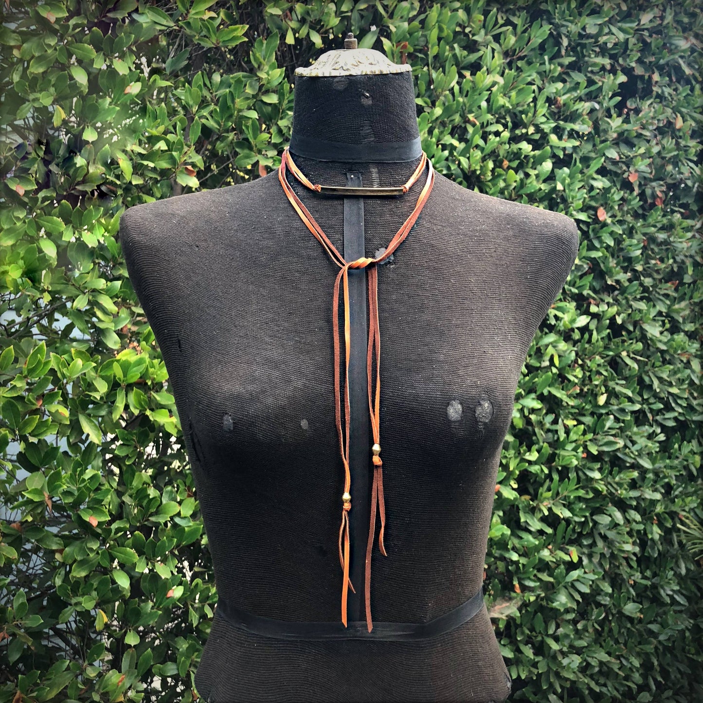 Leather Wrap Choker - Rust & Brass, Western Necklace/Hatband: Rust & Brass