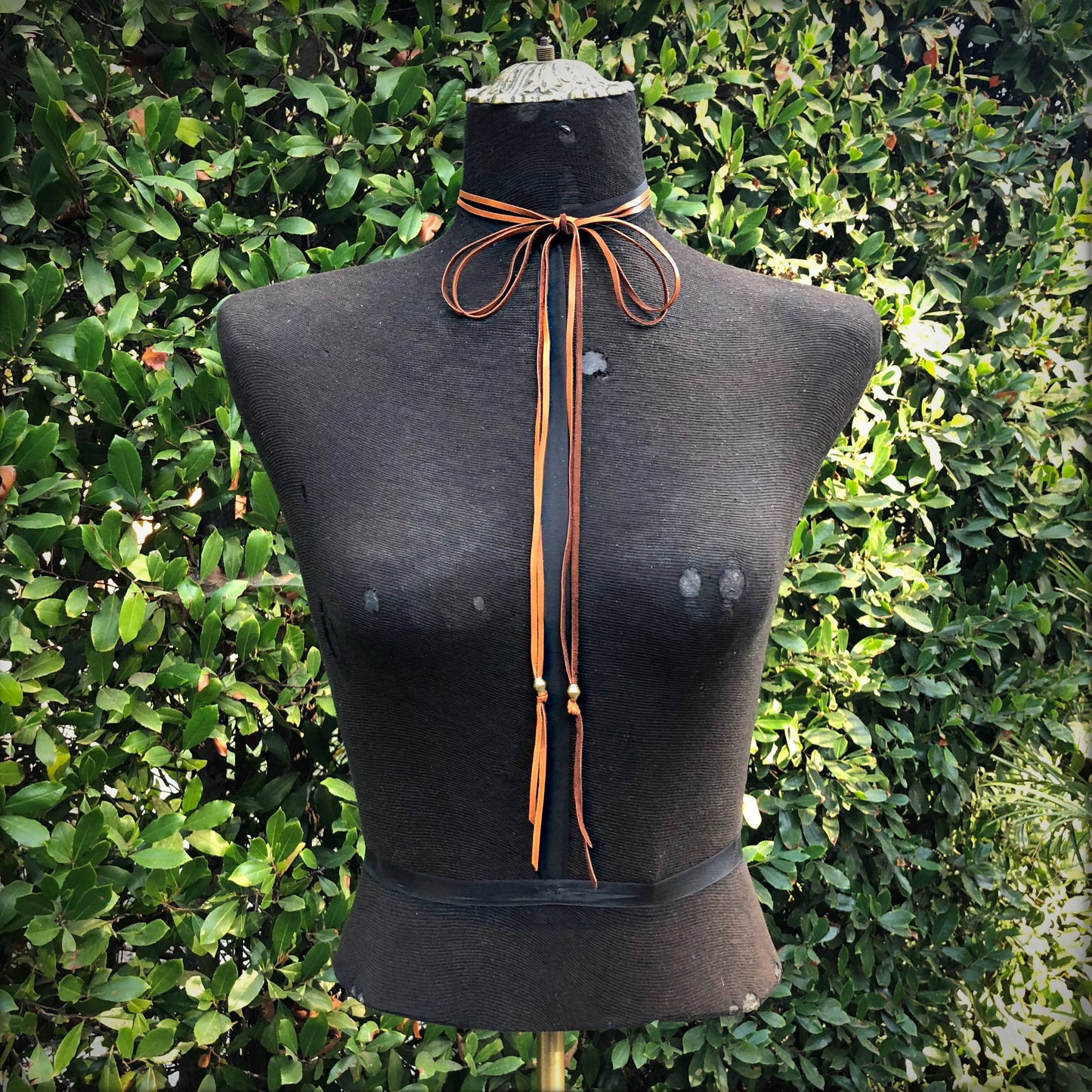 Leather Wrap Choker - Rust & Brass, Western Necklace/Hatband: Rust & Brass