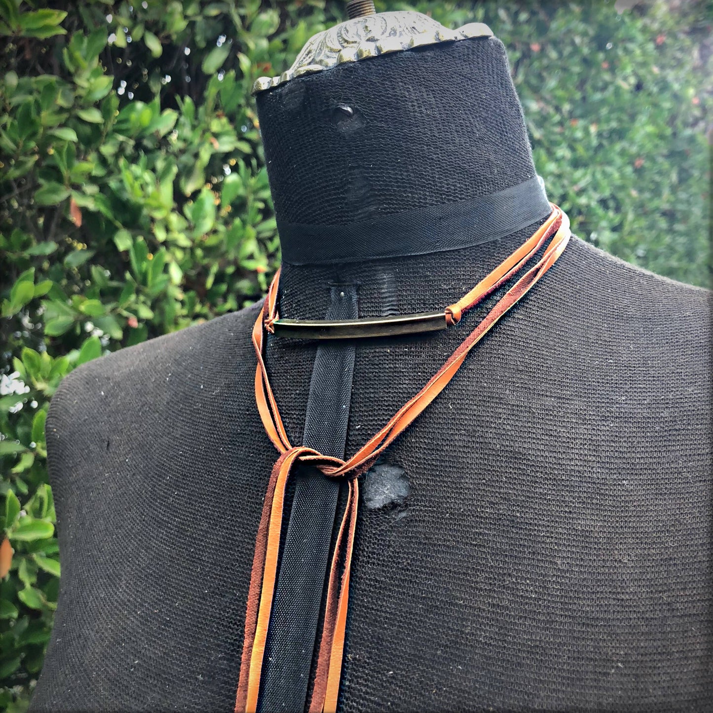 Leather Wrap Choker - Rust & Brass, Western Necklace/Hatband: Rust & Brass