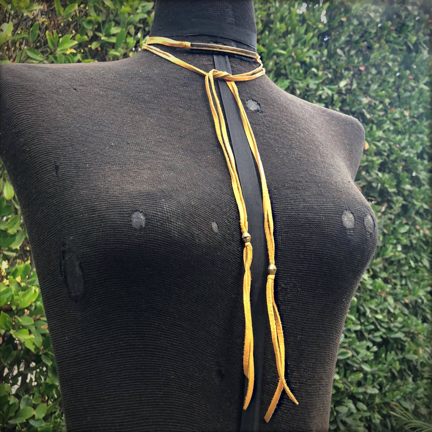 Leather Wrap Choker - Gold & Brass, Western Necklace/Hatband: Gold & Brass