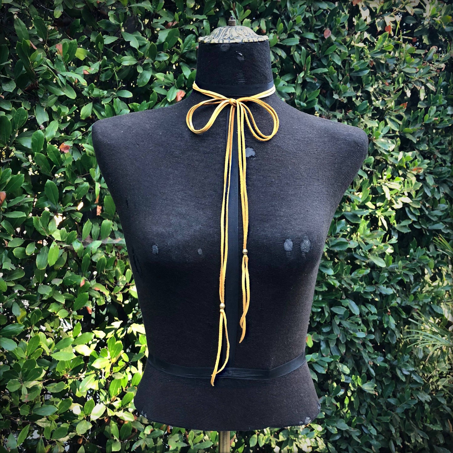 Leather Wrap Choker - Gold & Brass, Western Necklace/Hatband: Gold & Brass