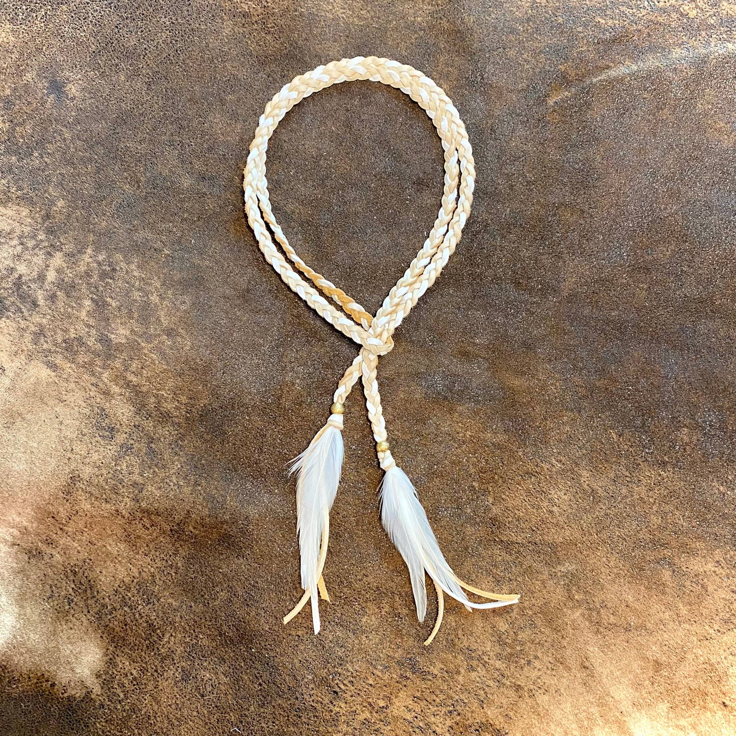 Leather Wrap Accessory - Cream & White, Lariat/Hatband: Cream & White