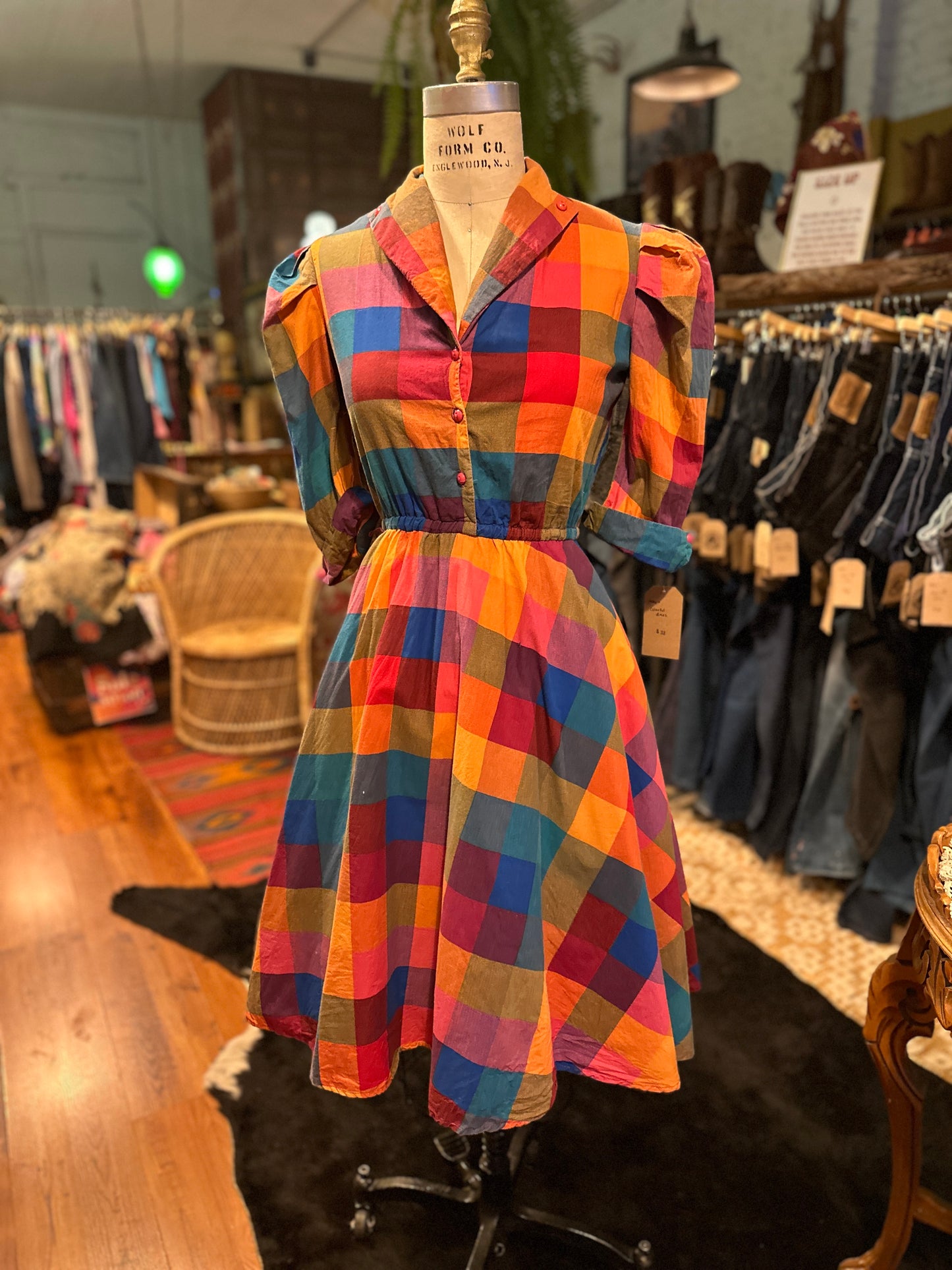 1970s Plaid Colorblock Dress
