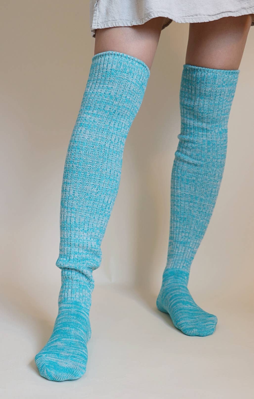 Lounge Scrunchy Over the Knee Socks - Wool Blend: Beige Heather