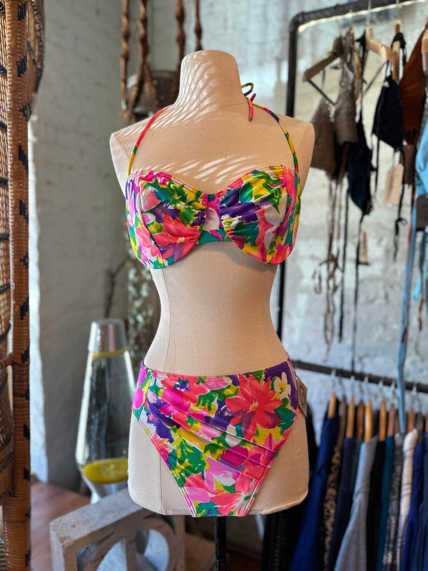 1980s High Waist 2 Piece Swim Suit with Underwire Top