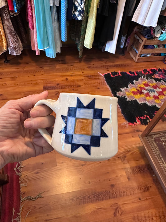Quilt Mug by Staples Ceramics (small blue and gold)