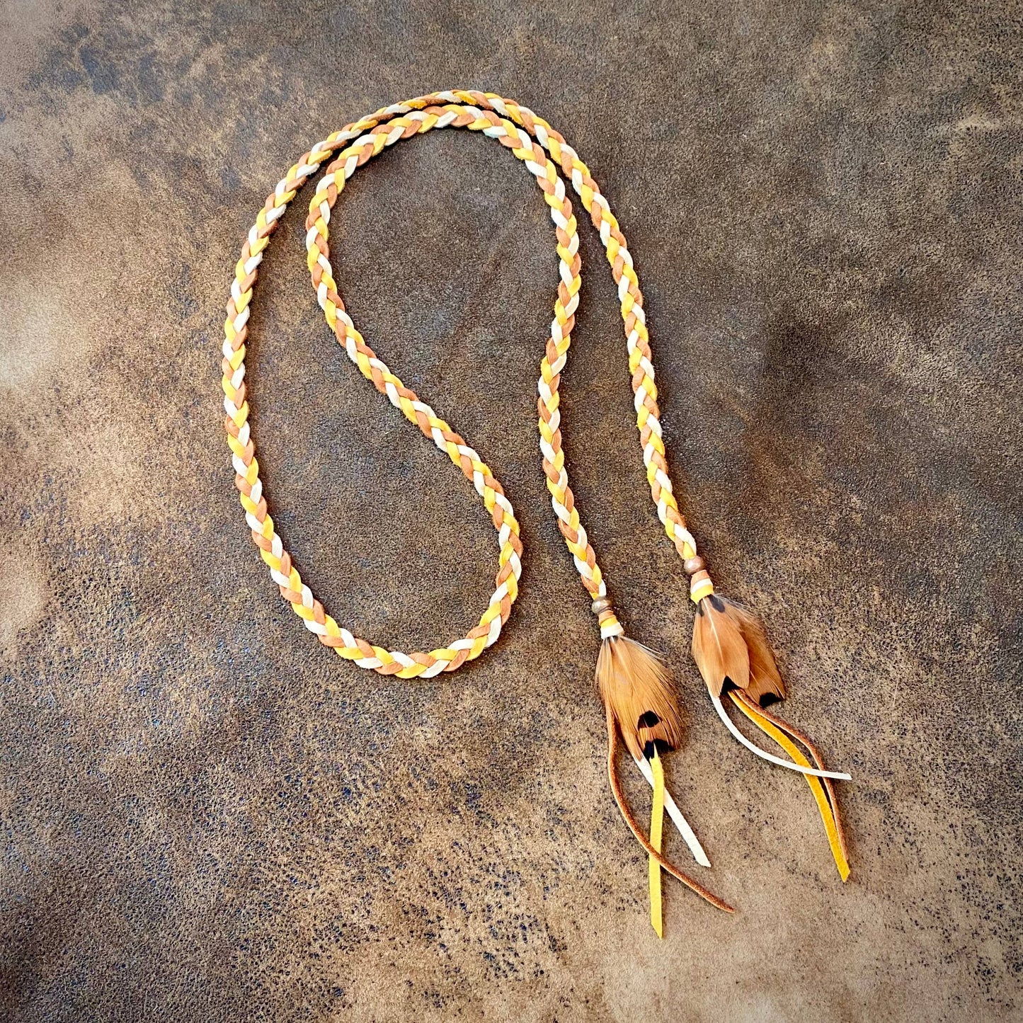 Leather Wrap Accessory - Cream/Gold/Rust, Lariat/Hatband: Cream & Gold & Rust