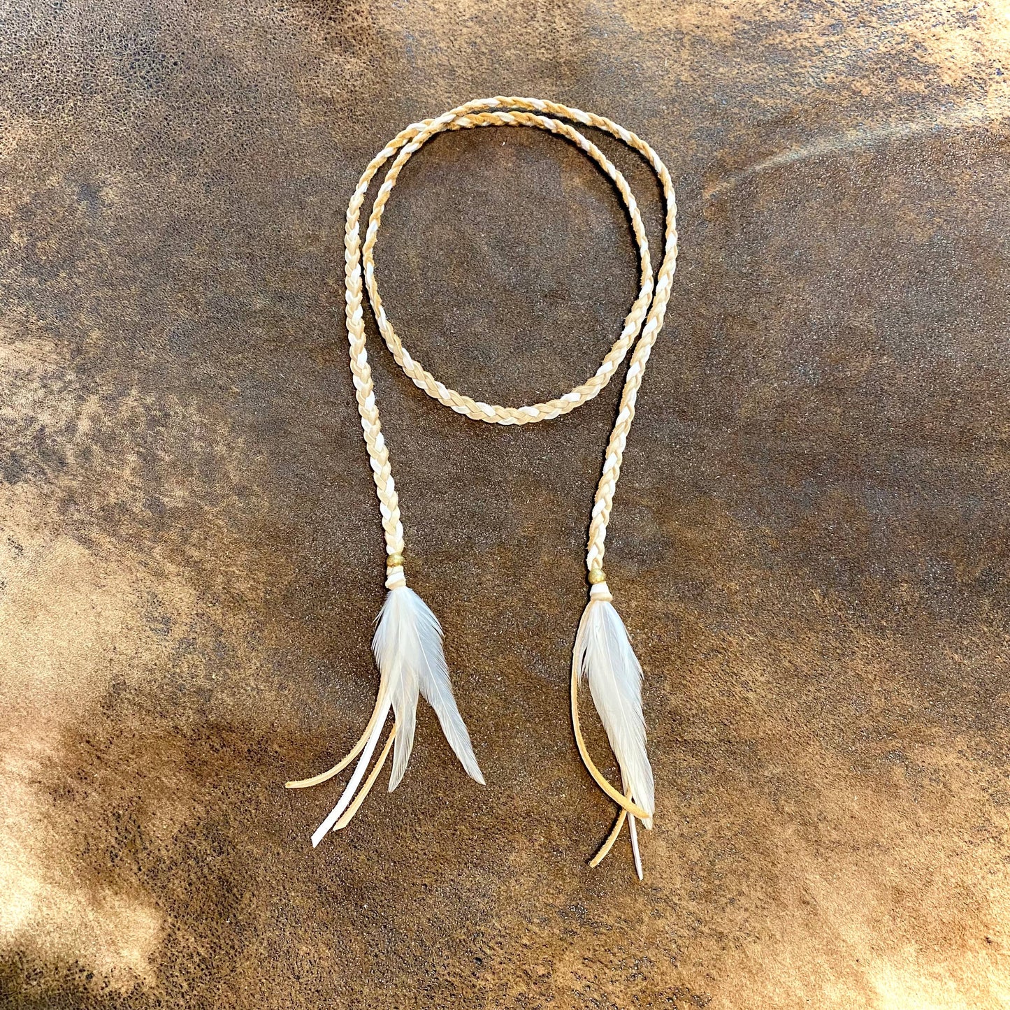 Leather Wrap Accessory - Cream & White, Lariat/Hatband: Cream & White