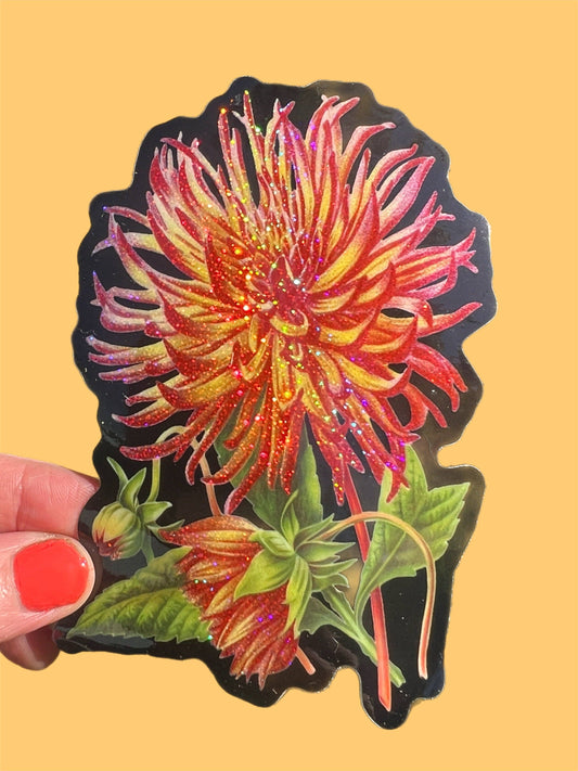 Dalia Flower Glitter STICKER 3 Inch