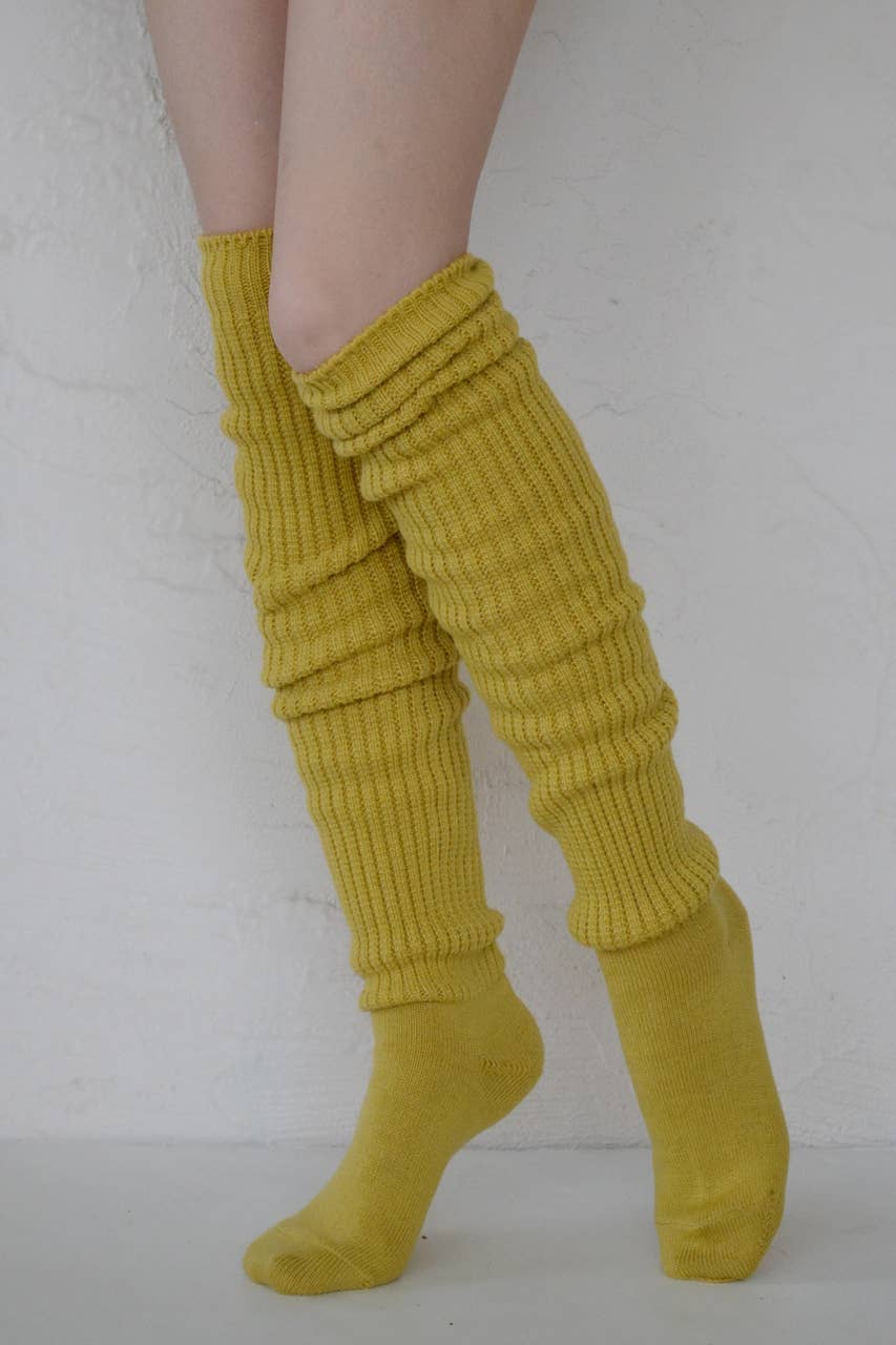 Lounge Scrunchy Over the Knee Socks - Wool Blend: Bitter Yellow