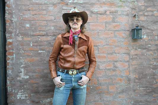 1970s Leather Whipstitch Jacket / Button Up Shirt