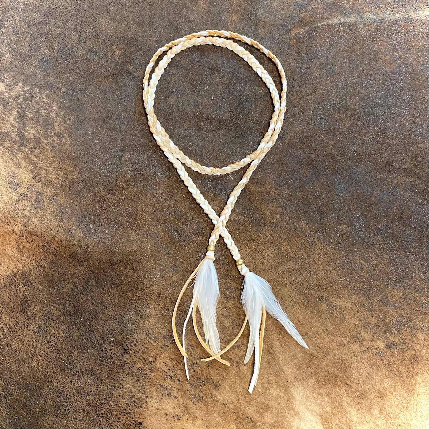 Leather Wrap Accessory - Cream & White, Lariat/Hatband: Cream & White