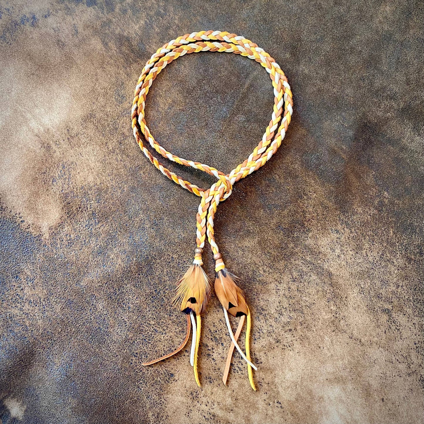 Leather Wrap Accessory - Cream/Gold/Rust, Lariat/Hatband: Cream & Gold & Rust