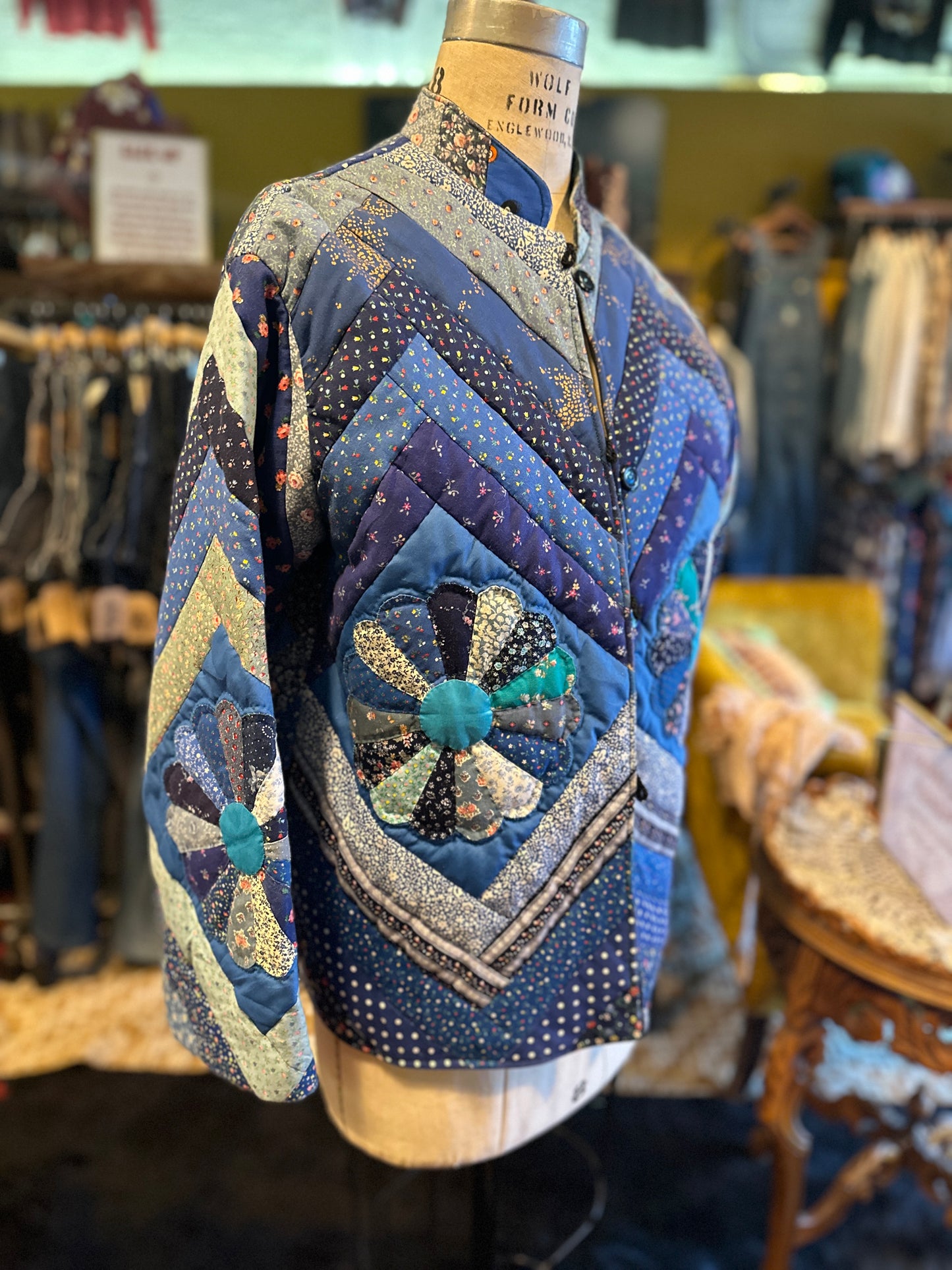 1970s Blue Calico Quilted Jacket