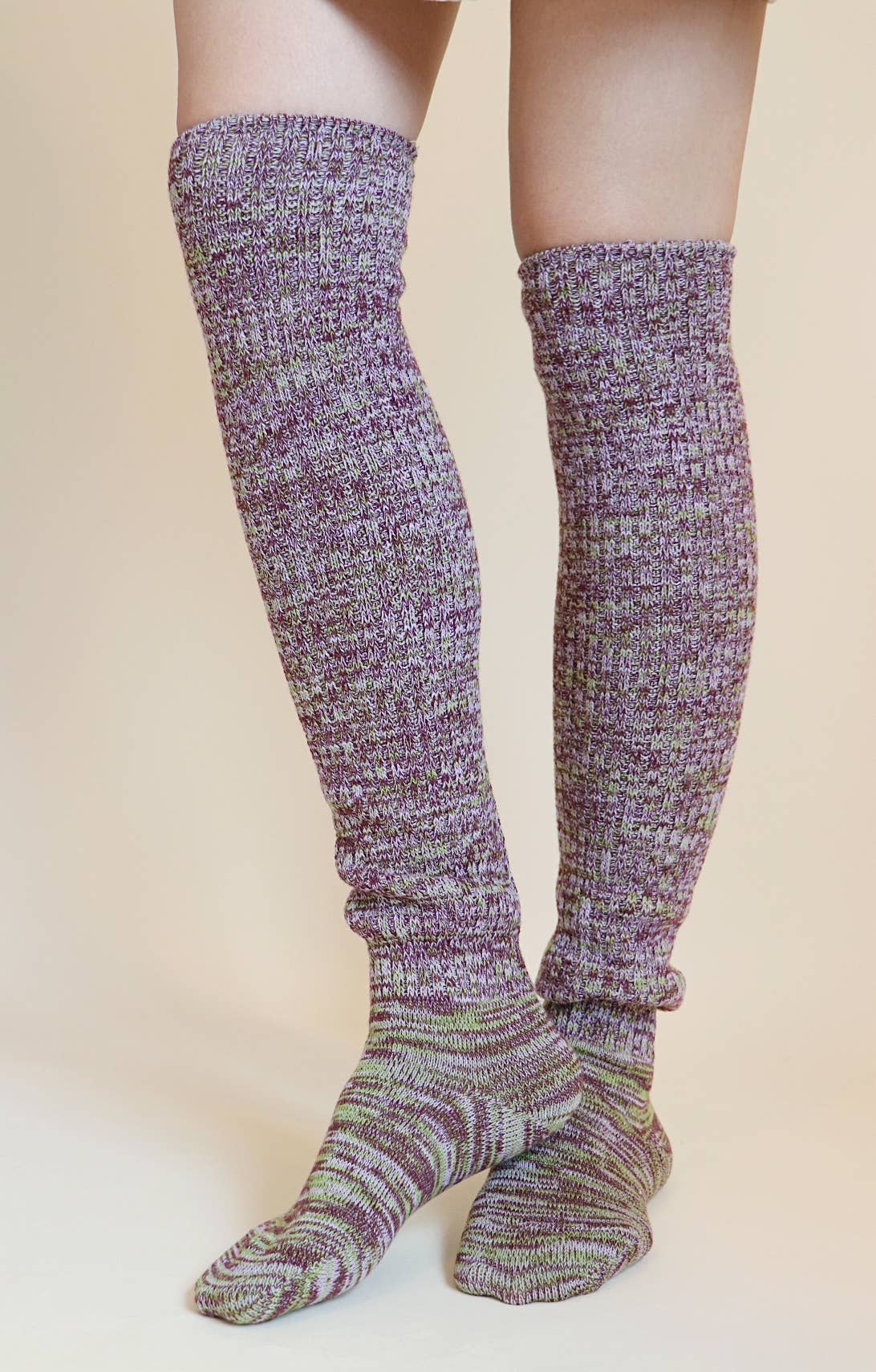 Lounge Scrunchy Over the Knee Socks - Wool Blend: Beige Heather