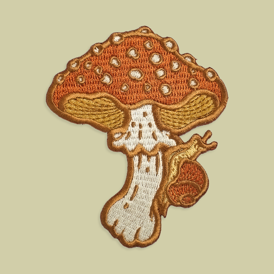 Mushroom and Snail Embroidered Patch, Iron on Patch