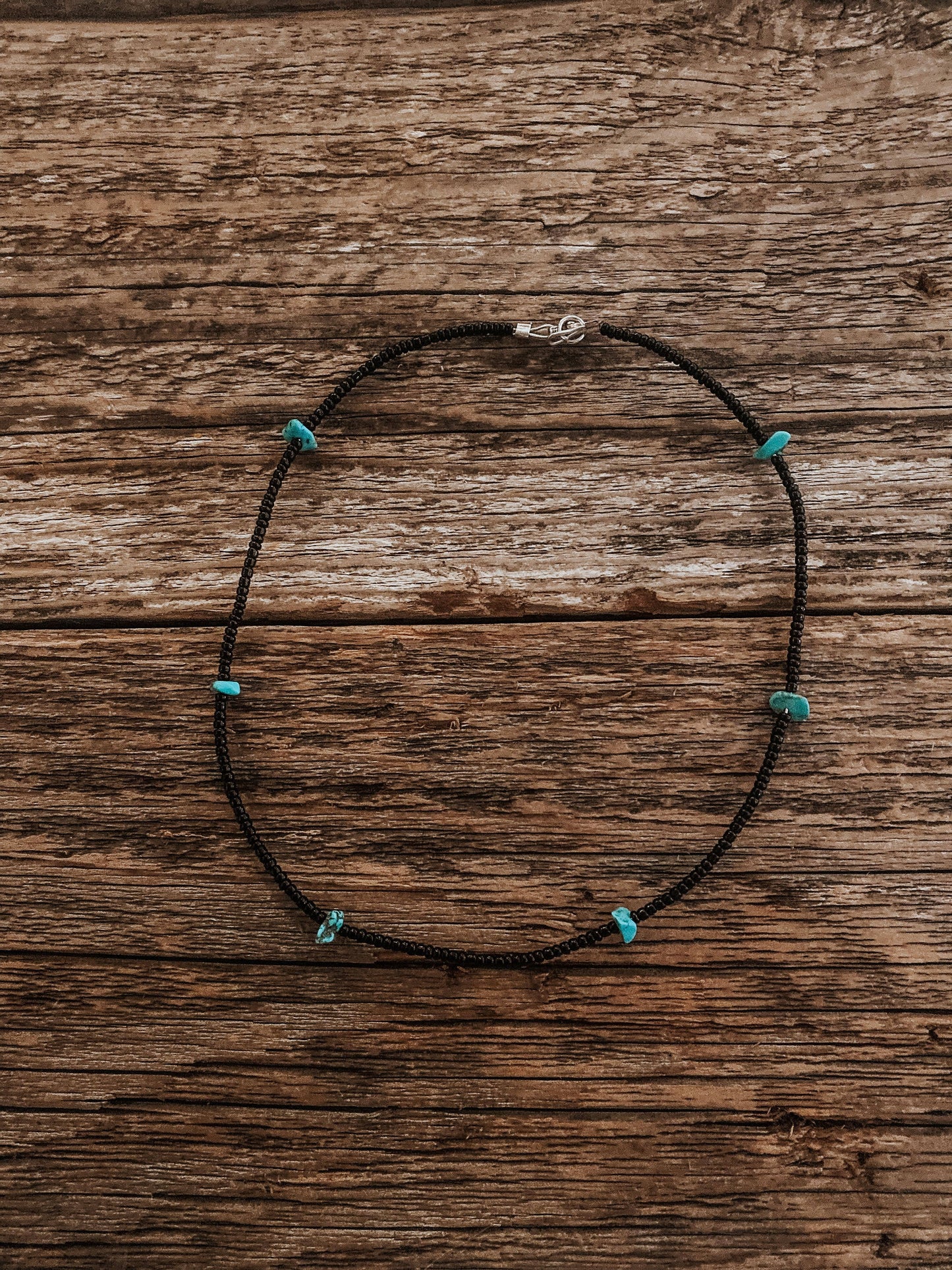 Turquoise Chunk Genuine Navajo Beaded Choker: Black