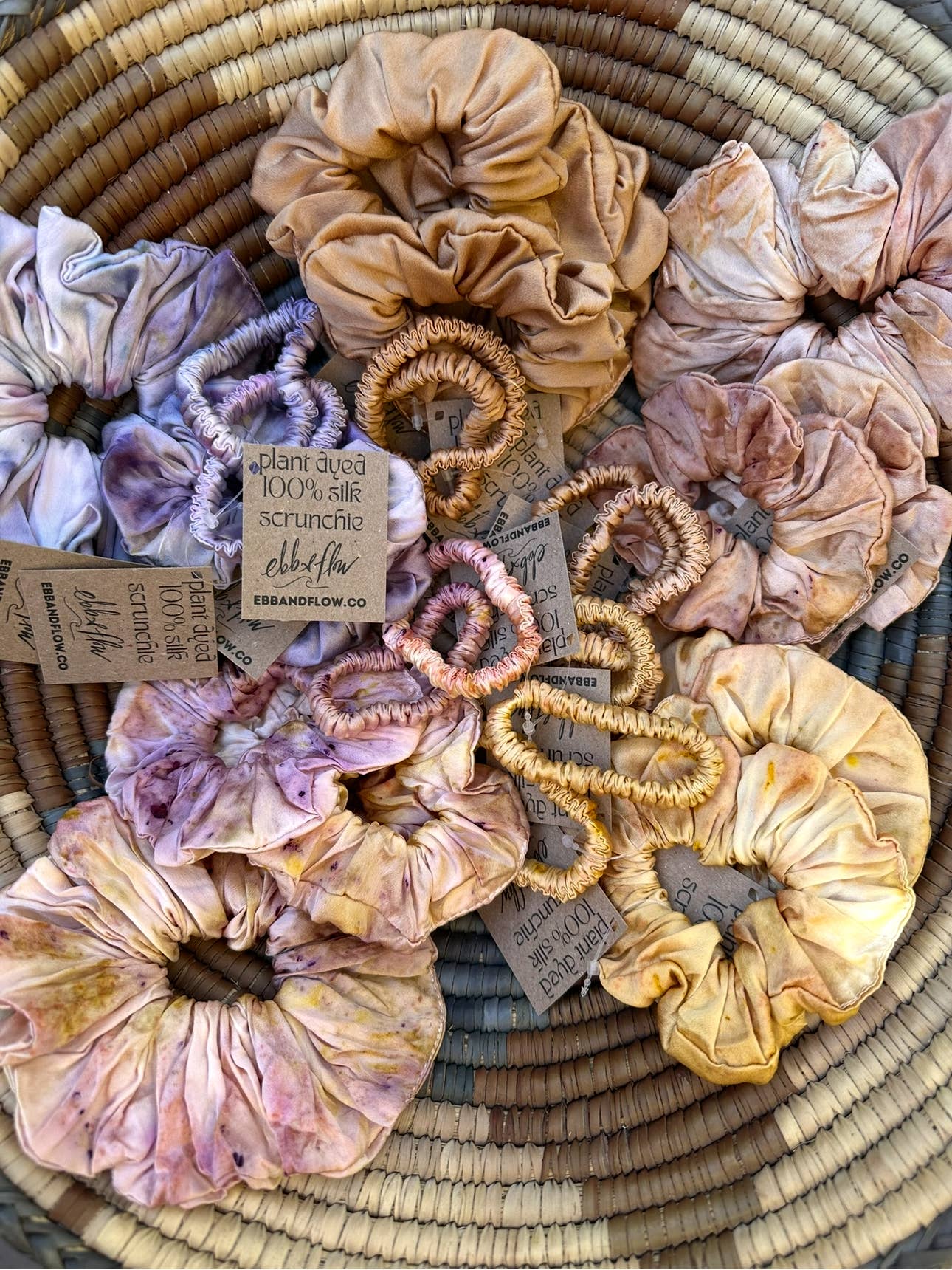 Plant Dyed Silk Scrunchies - 3 sizes - 10 colors: Pansy / Classic