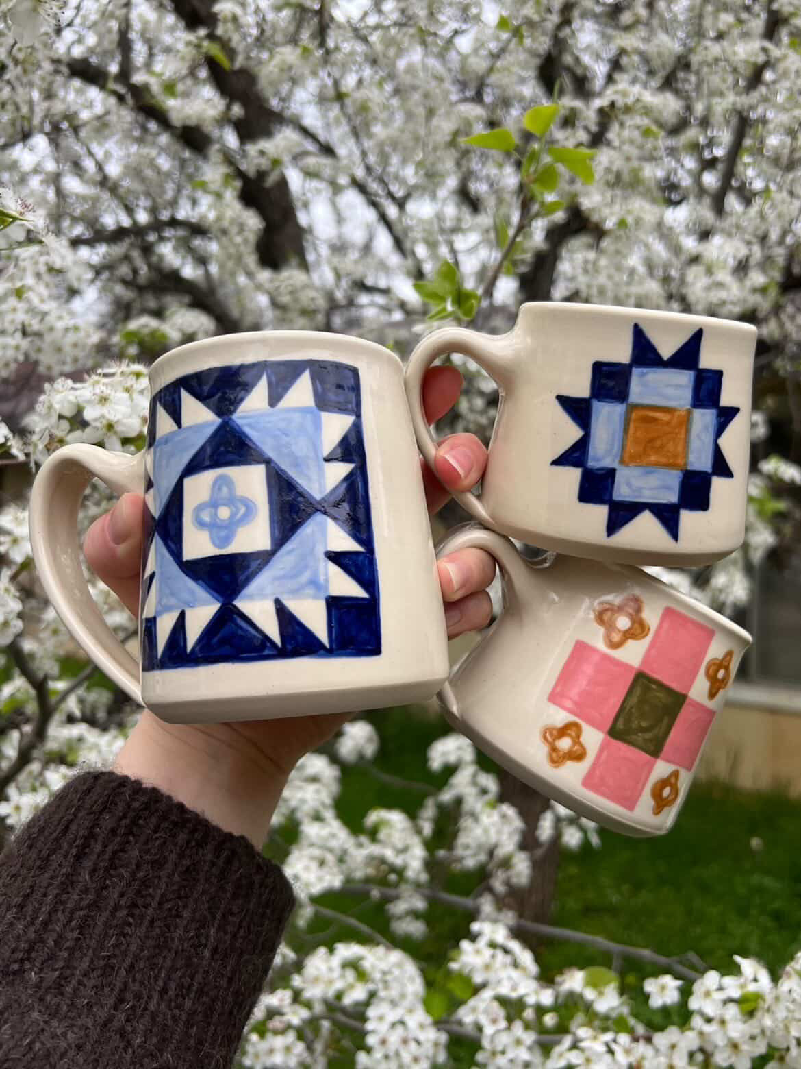 Quilt Mug by Staples Ceramics (small pink and green)