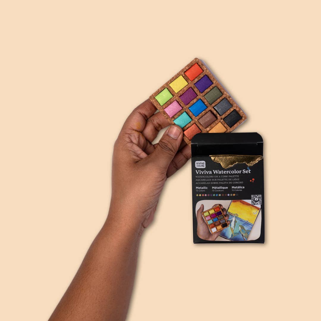 Metallic Watercolor Pans | Cork Palette | Case of 5
