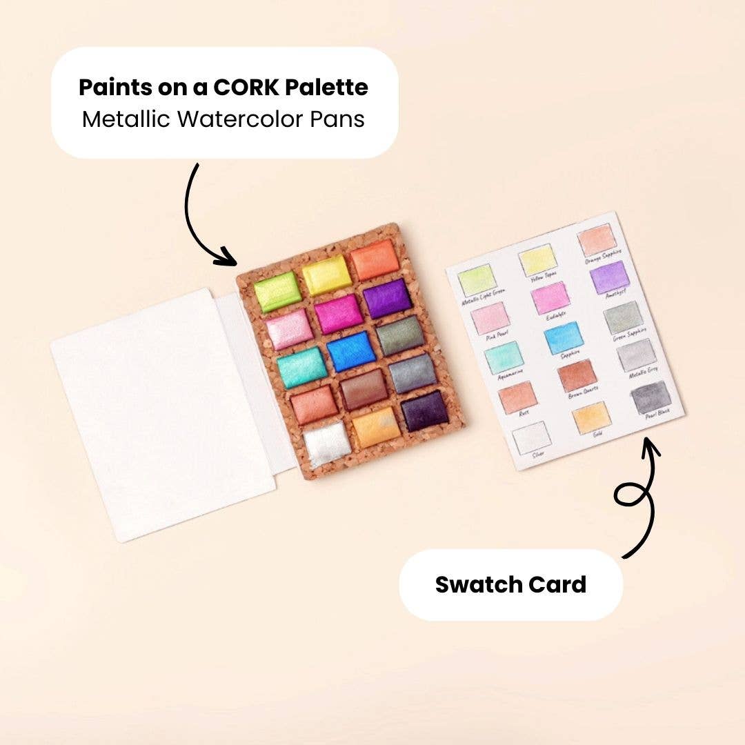 Metallic Watercolor Pans | Cork Palette | Case of 5