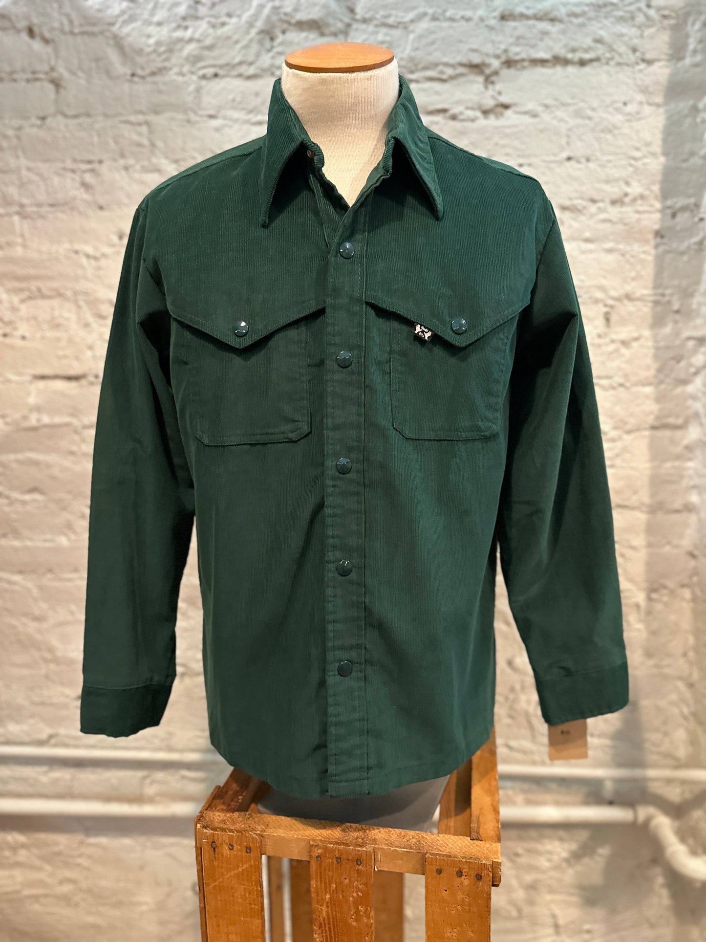 Mens Green Corduroy Snap Shirt 1970s