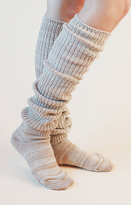 Lounge Scrunchy Over the Knee Socks - Wool Blend: Beige Heather