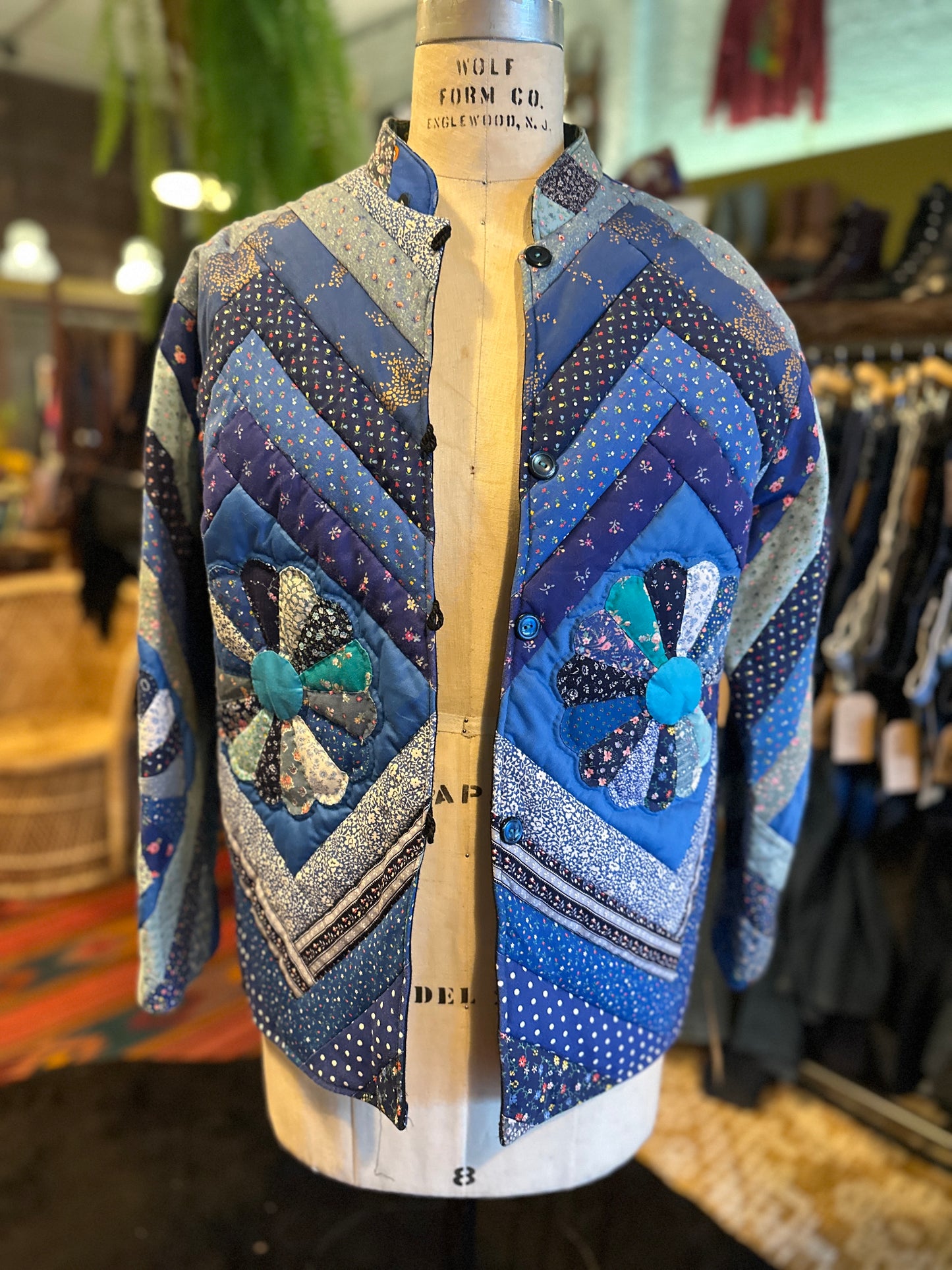 1970s Blue Calico Quilted Jacket