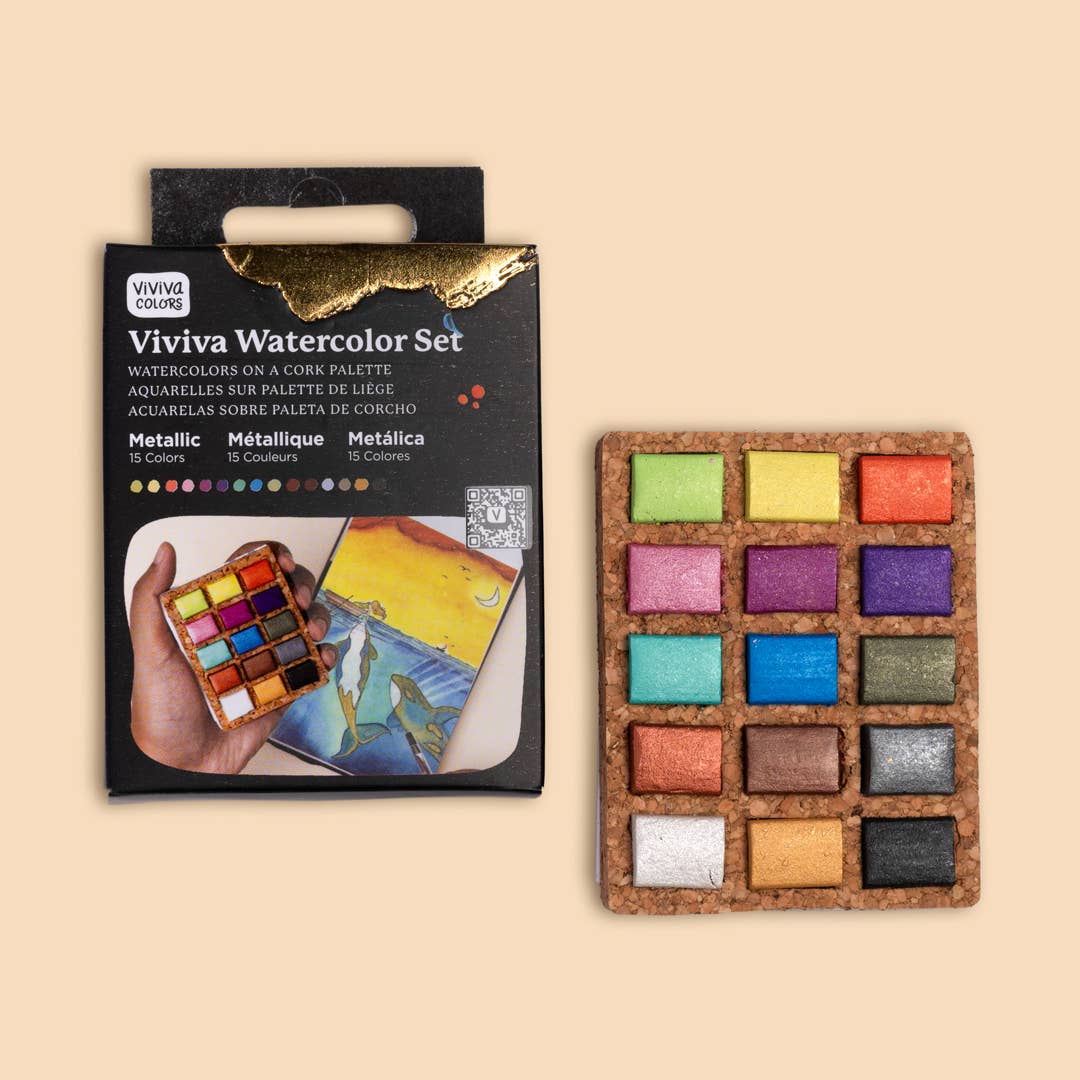 Metallic Watercolor Pans | Cork Palette | Case of 5