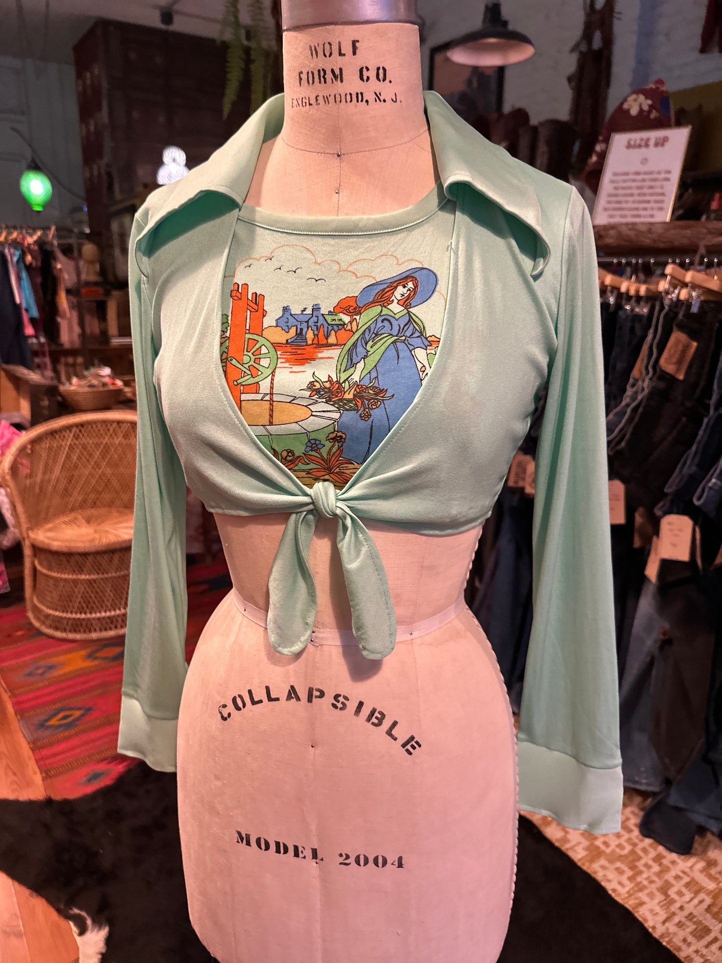 Deadstock 1970s Dagger Collar Crop Top - Sea Foam