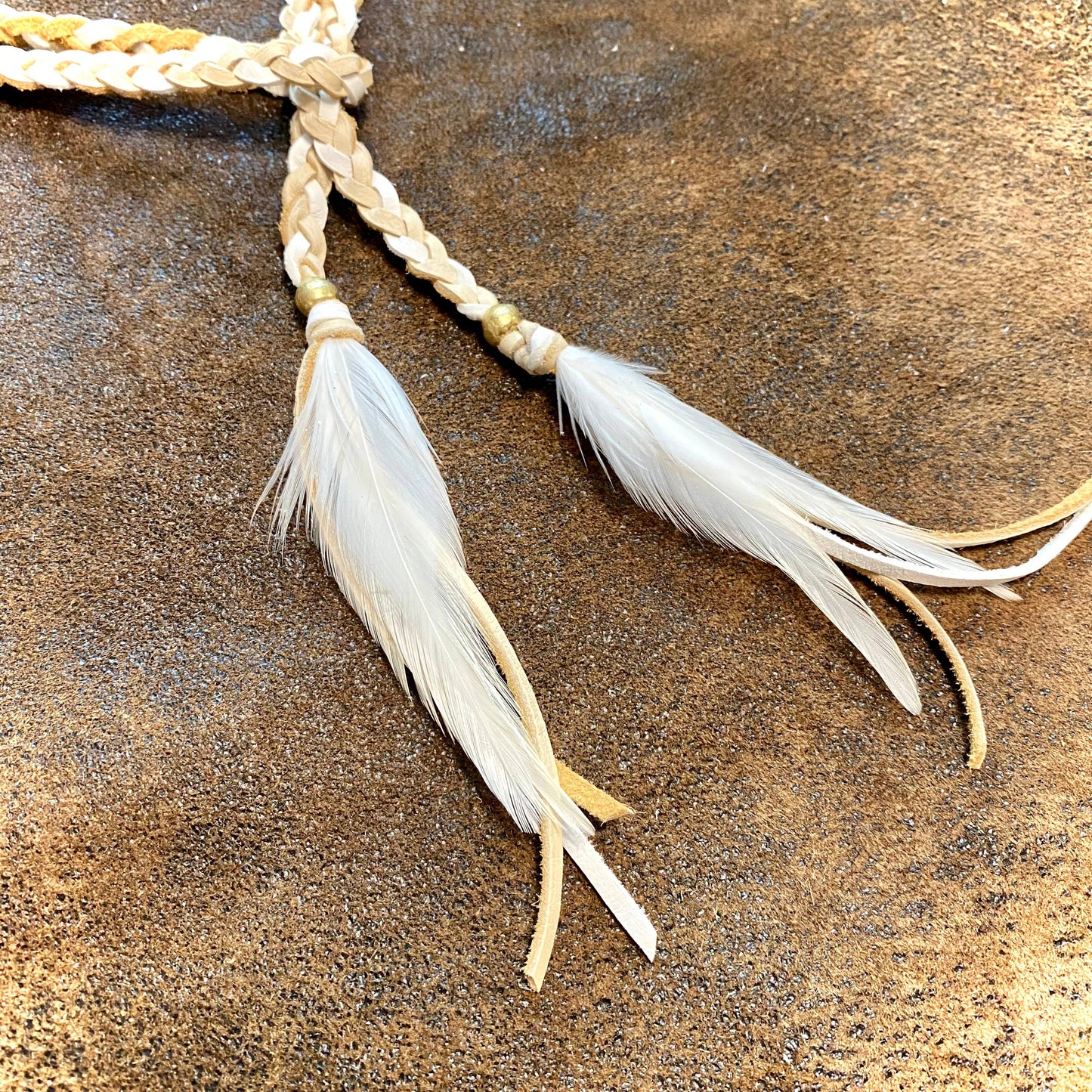Leather Wrap Accessory - Cream & White, Lariat/Hatband: Cream & White