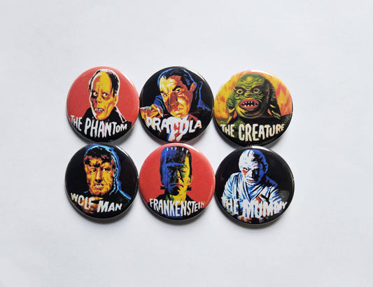 Vintage Horror Buttons Magnets & Bottle Openers. set 07: Dracula / 1.25" Small Button